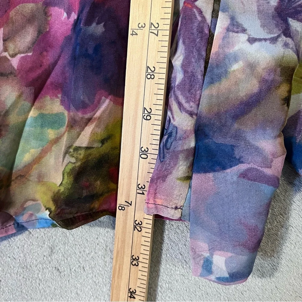 Susan Graver 2X Sleeveless Open Front Cardigan Vest Sheer Chiffon Floral - Picture 7 of 9